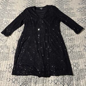 DKNY Women's Size 16 Black Sequin Double Breasted Tuxedo Style Cocktail Dress